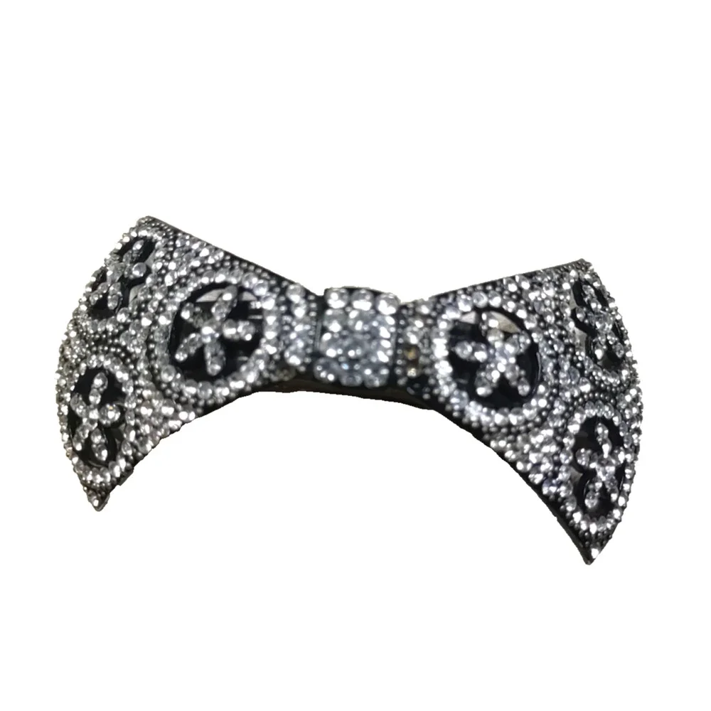 Vintage Style Retro 1940's Hair Barrette Tension Clip Black Metal Rhinestone...